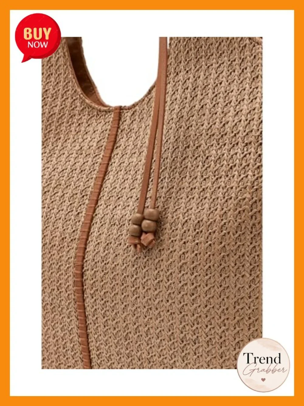 Straw Hobo Tote - Magnetic Snap Closure, Shoulder Strap
